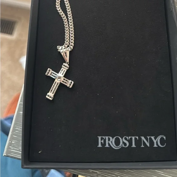 10k whit gold solid Miami Cuban chain and 14k .69 white gold anddiamond cross